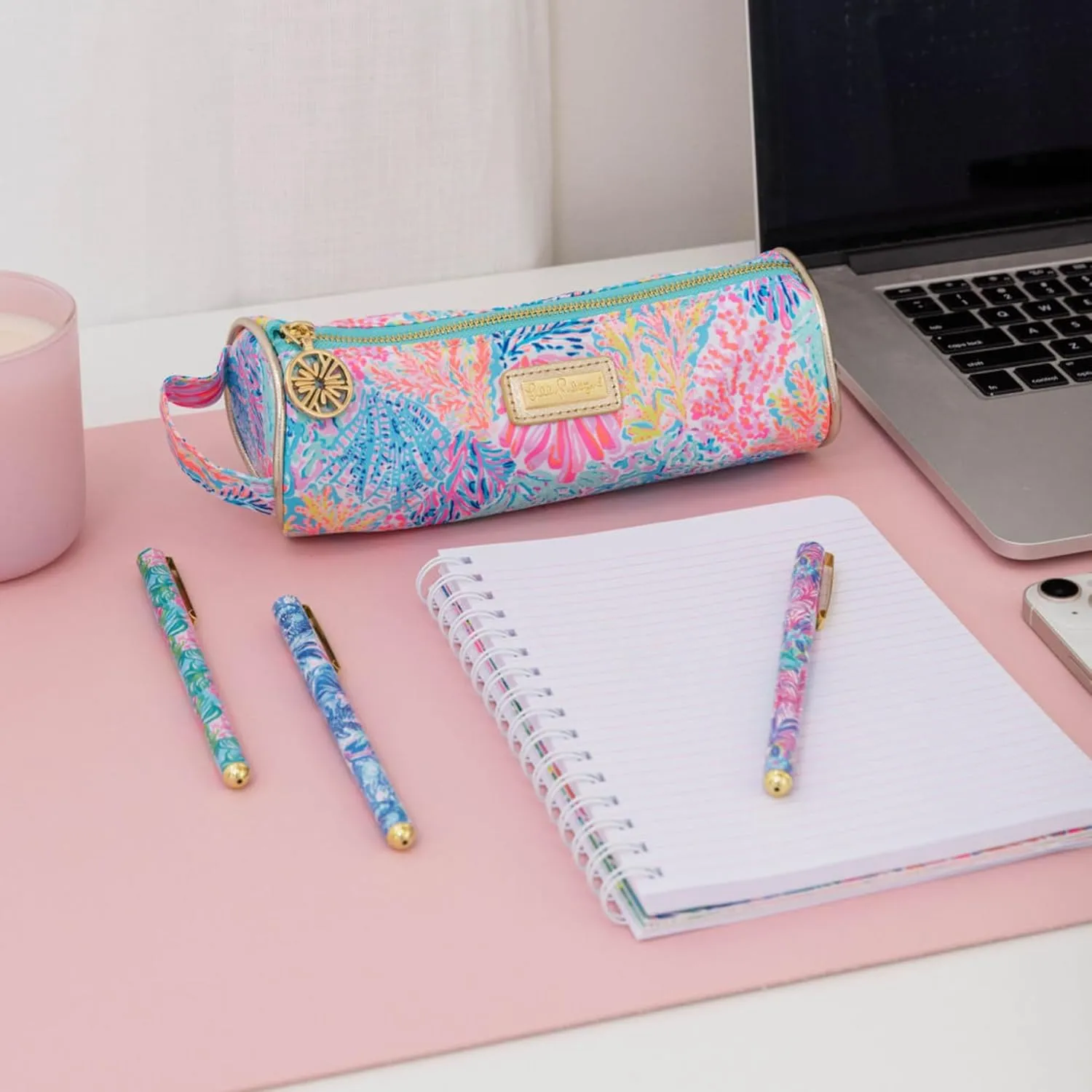 Lilly Pulitzer Cute Pencil Case, Colorful Zipper Pouch for Office Supplies, Small Travel Bag with Carrying Handle, Splashdance