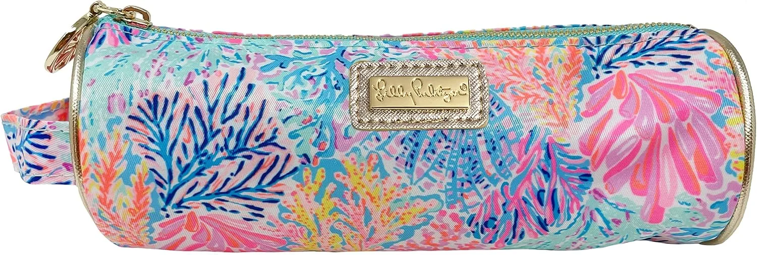Lilly Pulitzer Cute Pencil Case, Colorful Zipper Pouch for Office Supplies, Small Travel Bag with Carrying Handle, Splashdance