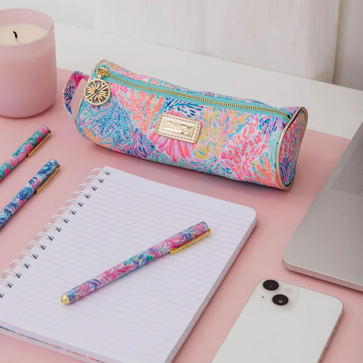 Lilly Pulitzer Cute Pencil Case, Colorful Zipper Pouch for Office Supplies, Small Travel Bag with Carrying Handle, Splashdance