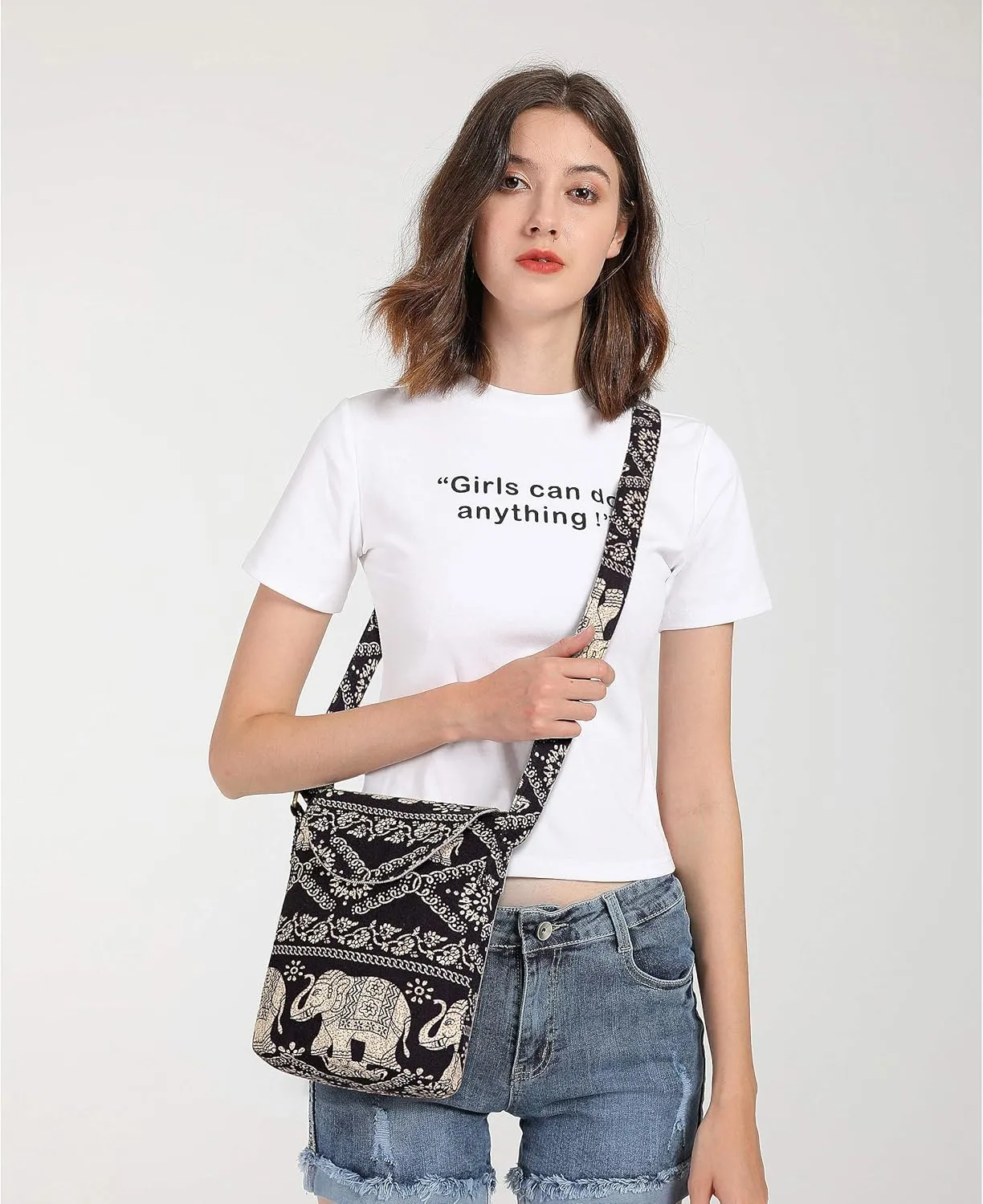 OPQRSTU Women's Retro Small Size Canvas Shoulder Bag Hippie Boho Crossbody Handbag