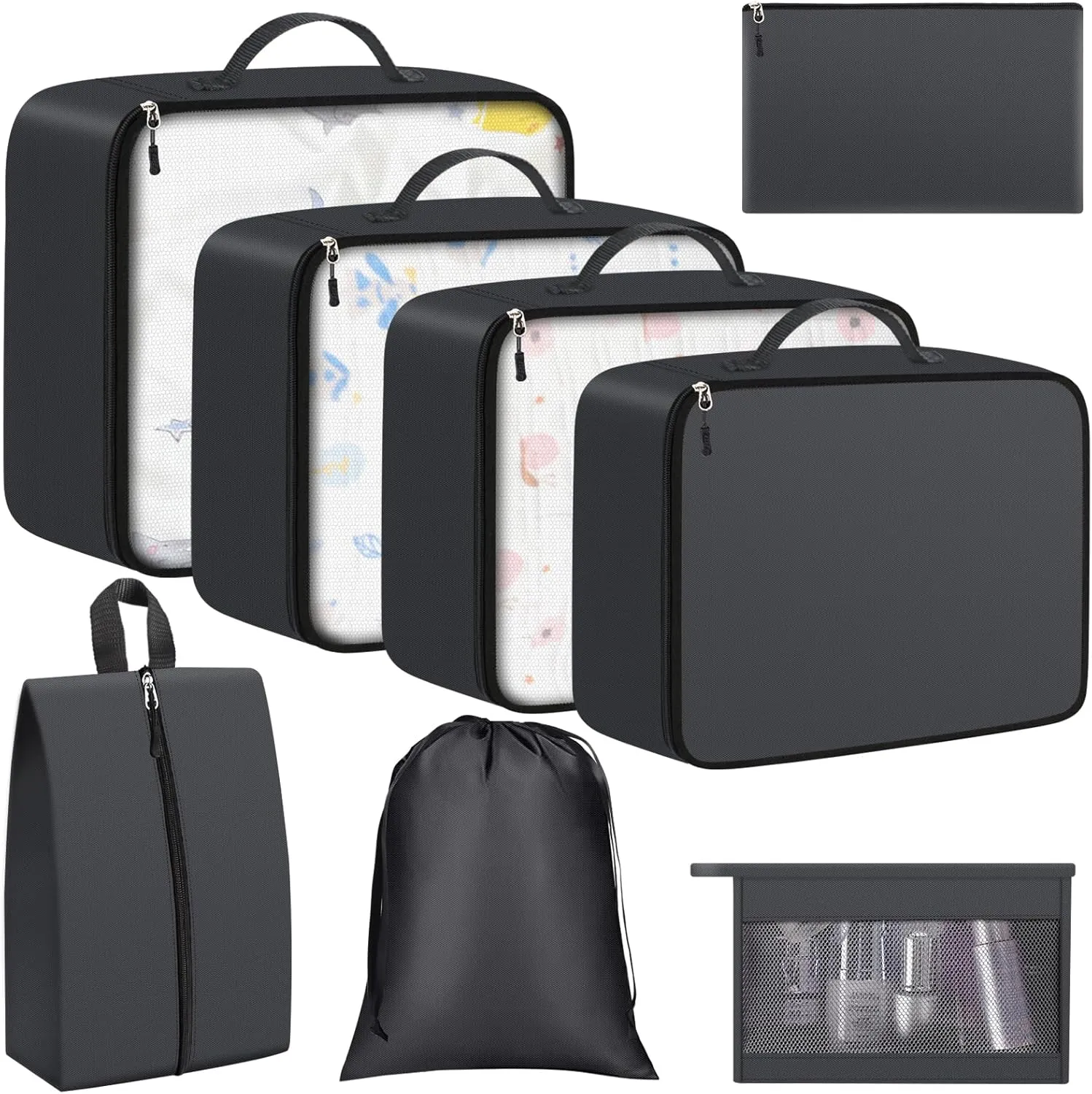 Packing Cubes for Suitcases 8 Set, Packing Cubes for Travel, Foldable Suitcase Organizer Bags Set for Travel Accessories, Bags Organizer for Luggage(Grey)
