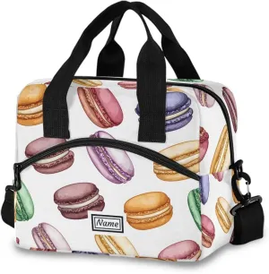Personalized Insulated Lunch Bag Cooler Tote Bag Box Large for Women Men Macaron Name Customized School Work Portable Adjustable Shoulder Strap Pocket
