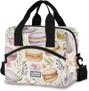Personalized Insulated Lunch Bag Cooler Tote Bag Box Large for Women Men Macarons Flower Name Customized School Work Portable Adjustable Shoulder Strap Pocket