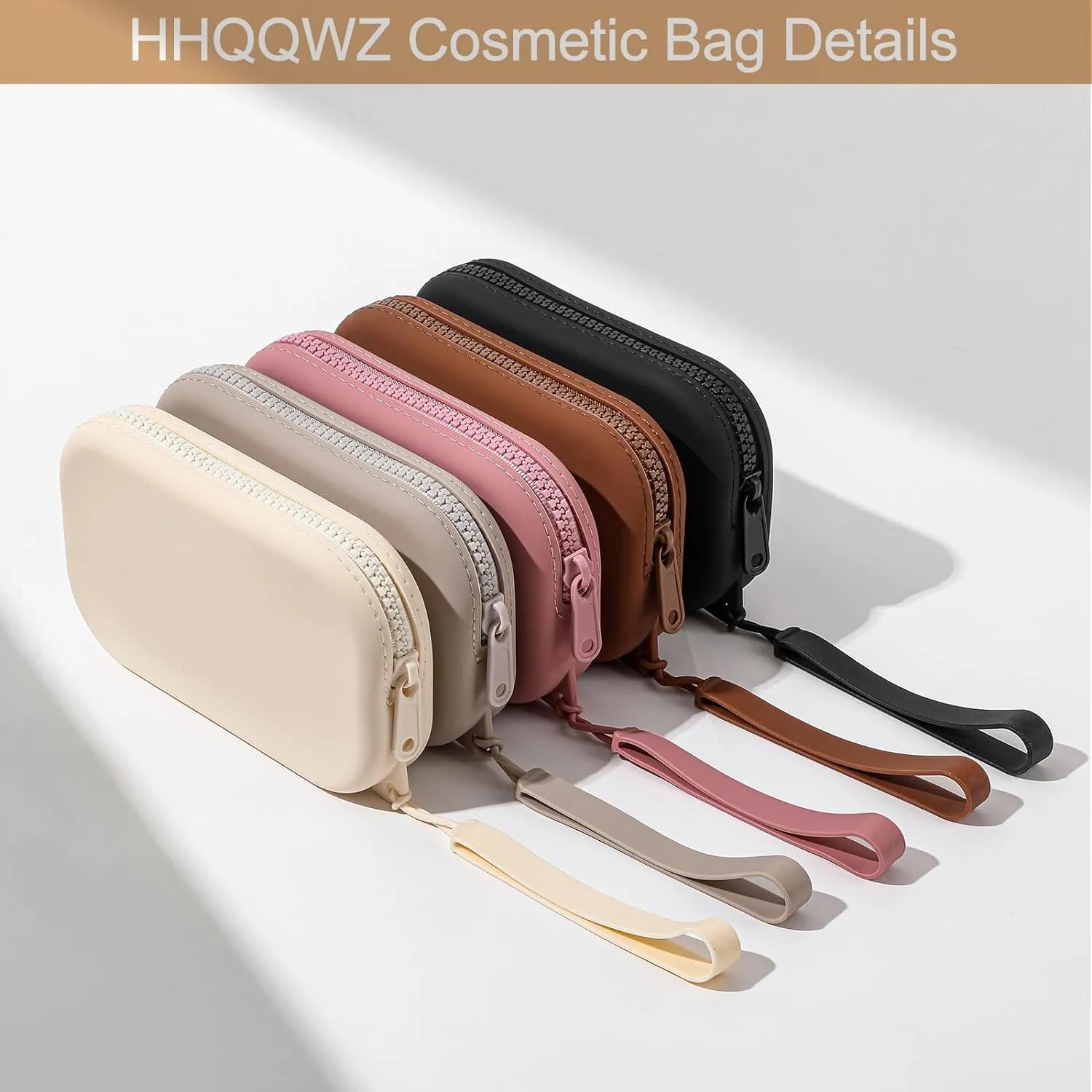Portable Silicone Makeup Bag for Women, Small Travel Waterproof Toiletry Cosmetic Bag, Zipper Closure Organizer Makeup Case with Handle (Black)