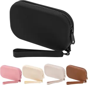 Portable Silicone Makeup Bag for Women, Small Travel Waterproof Toiletry Cosmetic Bag, Zipper Closure Organizer Makeup Case with Handle (Black)