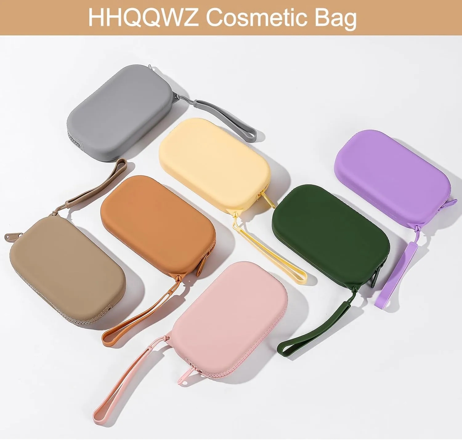 Portable Silicone Makeup Bag for Women, Small Travel Waterproof Toiletry Cosmetic Bag, Zipper Closure Organizer Makeup Case with Handle (Dark Grey)