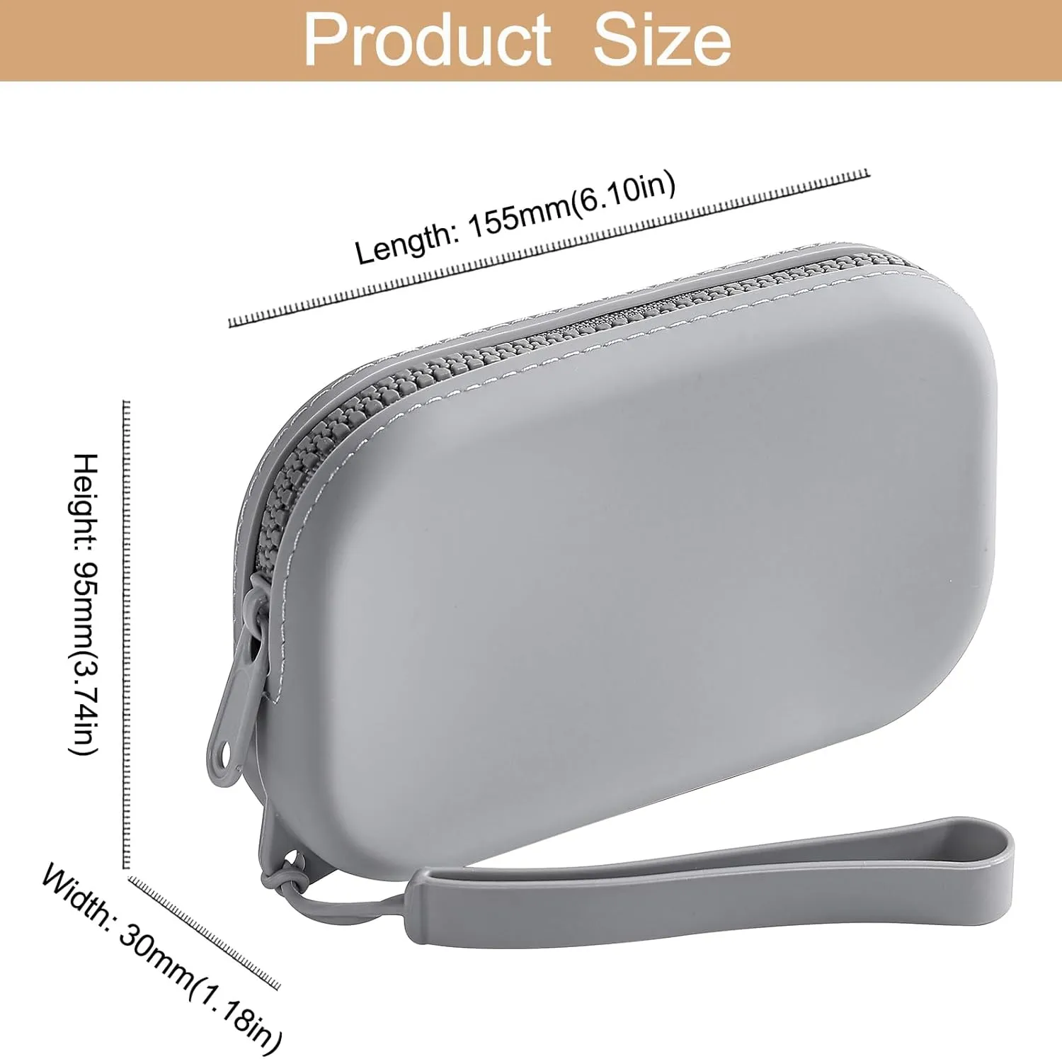 Portable Silicone Makeup Bag for Women, Small Travel Waterproof Toiletry Cosmetic Bag, Zipper Closure Organizer Makeup Case with Handle (Dark Grey)