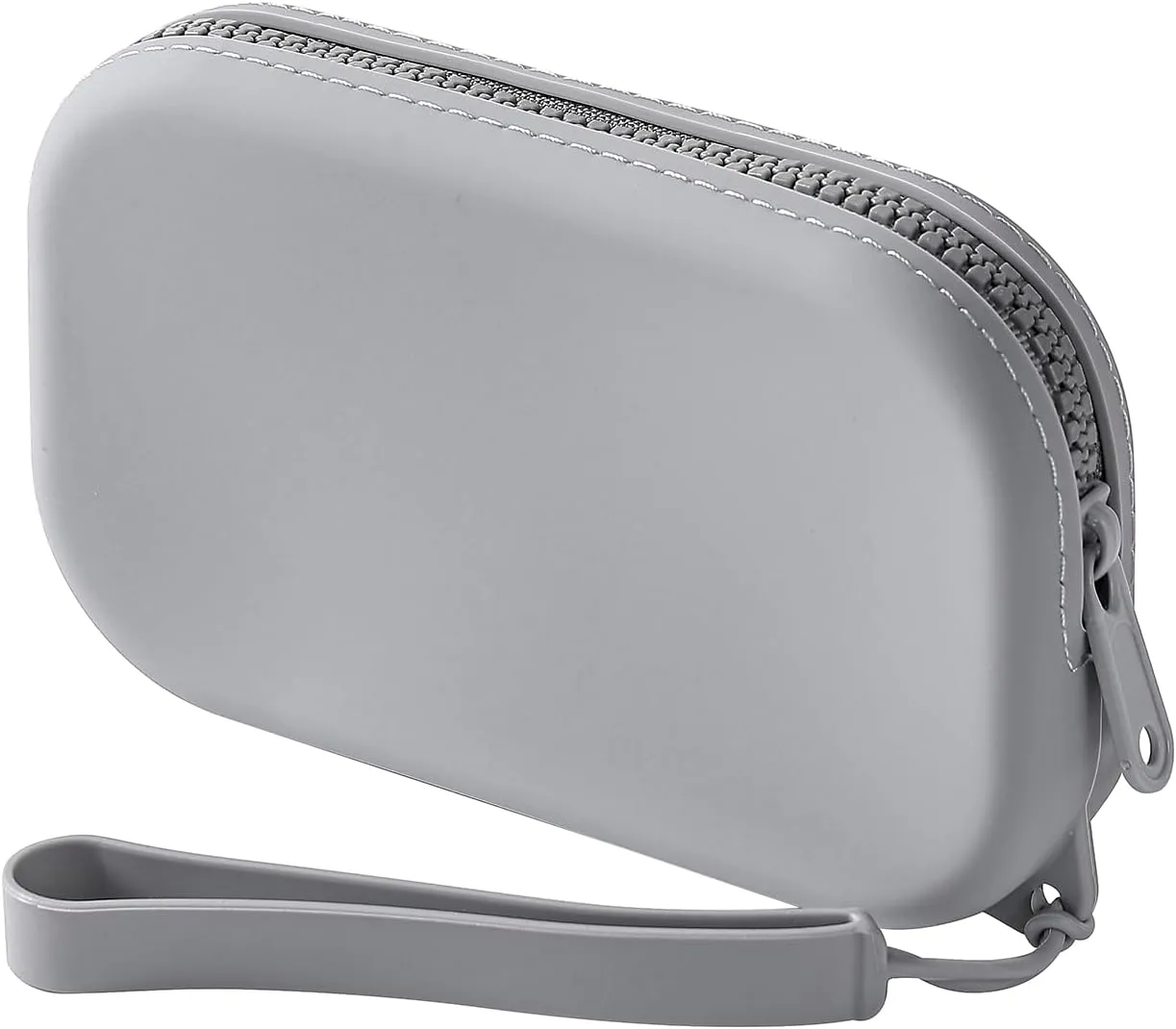Portable Silicone Makeup Bag for Women, Small Travel Waterproof Toiletry Cosmetic Bag, Zipper Closure Organizer Makeup Case with Handle (Dark Grey)