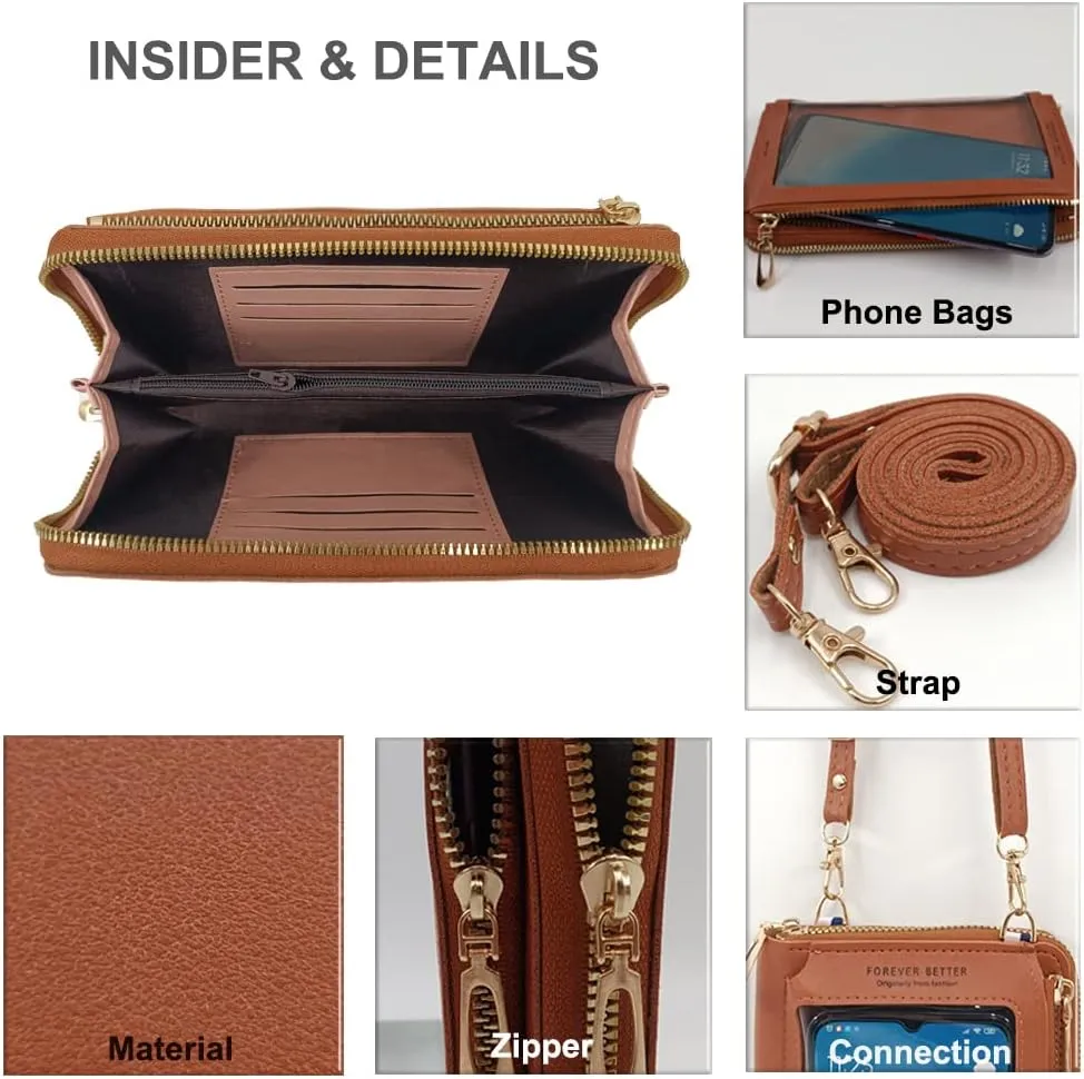 PORT&LOTUS Small Crossbody Handbags for Women Cell Phone Purse Wallet Ladies Women's Clutch PU Leather Shoulder Bags