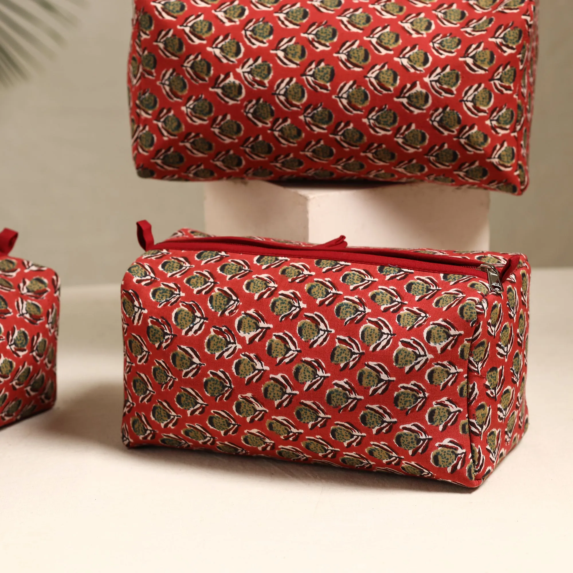 Red - Handmade Cotton Toiletry Bags (Set of 3) 128