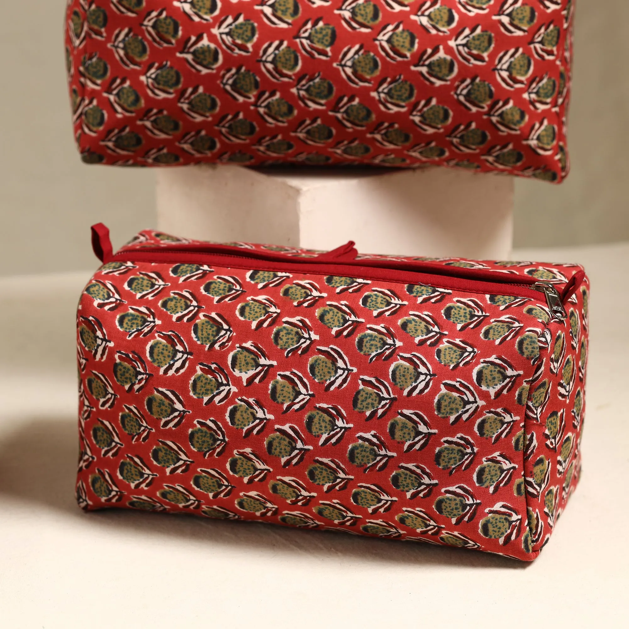 Red - Handmade Cotton Toiletry Bags (Set of 3) 128