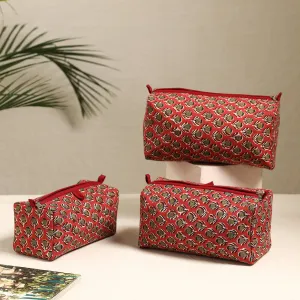 Red - Handmade Cotton Toiletry Bags (Set of 3) 128