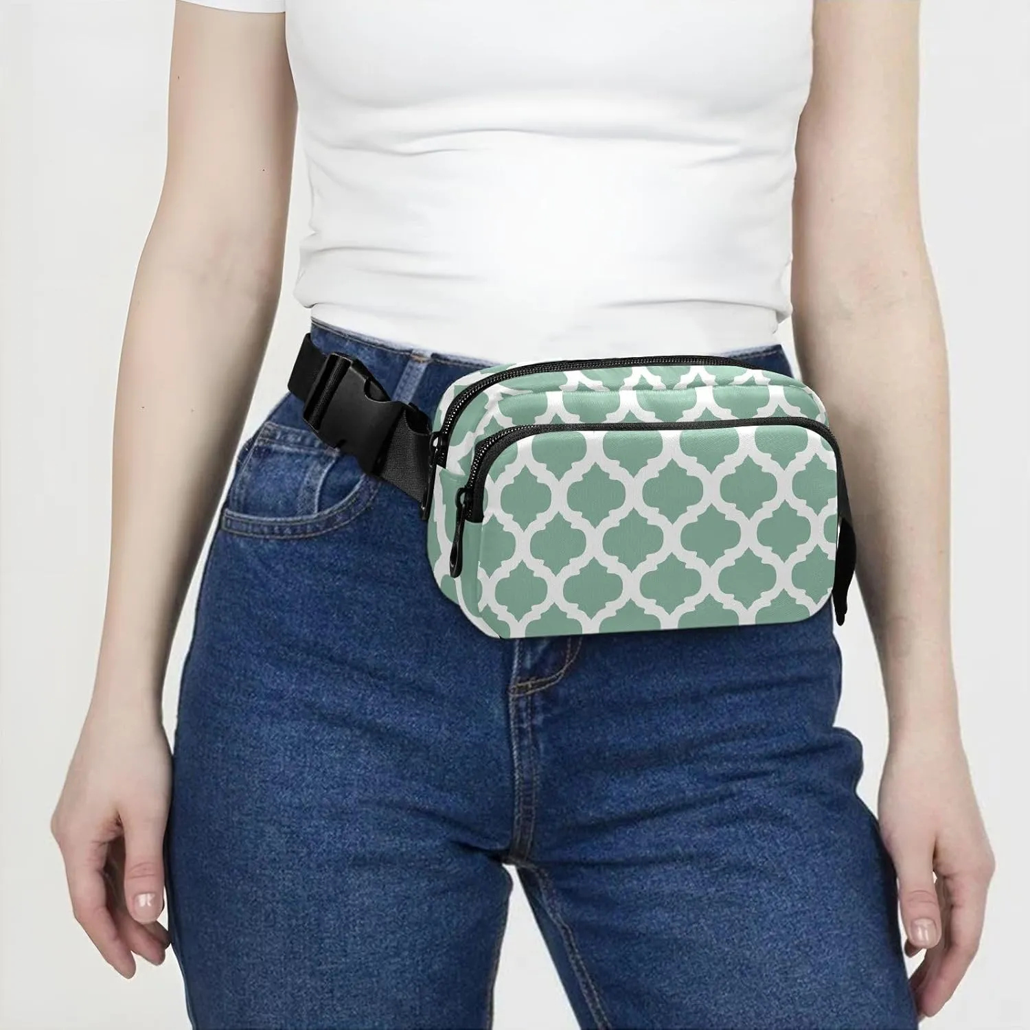 Sage Green Moroccan Fanny Packs for Women Belt Bag Cross Body Waterproof Fanny Pack Fashion Waist Packs with Adjustable Strap Crossbody Bag for Running Hiking Men Sports Traveling