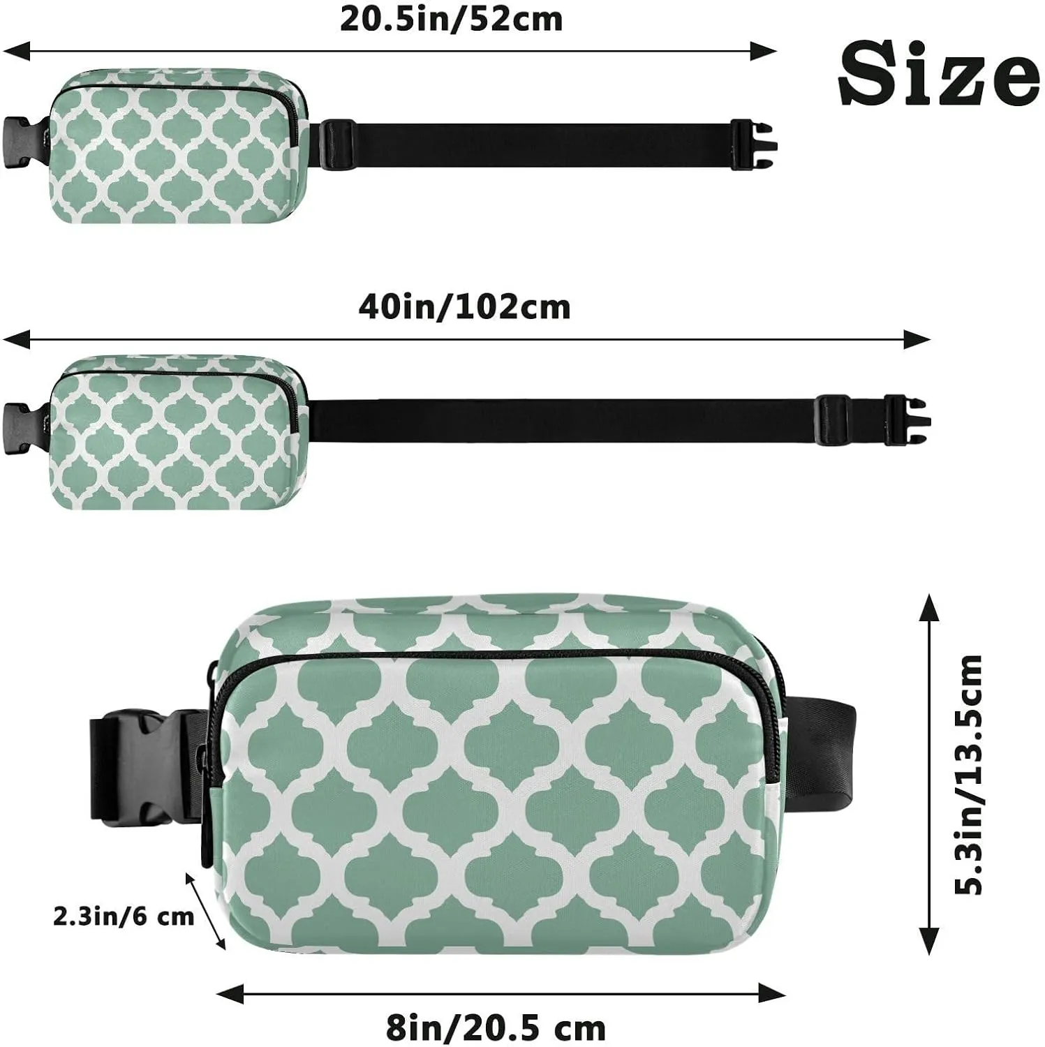 Sage Green Moroccan Fanny Packs for Women Belt Bag Cross Body Waterproof Fanny Pack Fashion Waist Packs with Adjustable Strap Crossbody Bag for Running Hiking Men Sports Traveling