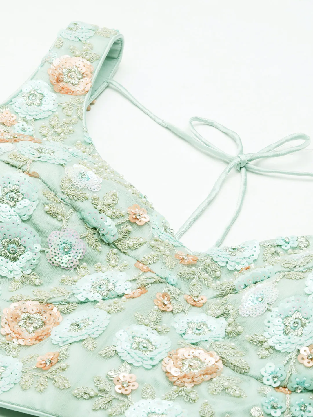 Shimmering Sea Green Lehenga Choli Set - Zari, Sequins & Thread Embroidery