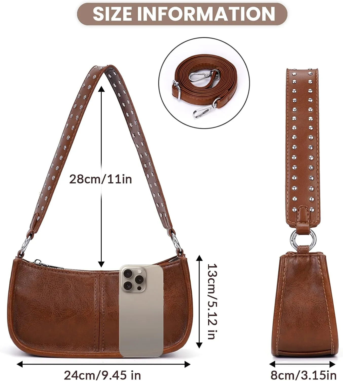Shoulder Bags for Women Y2k Purse and Handbags Retro Studded Crossbody Bag Small Shoulder Purse Leather Hobo Handbag
