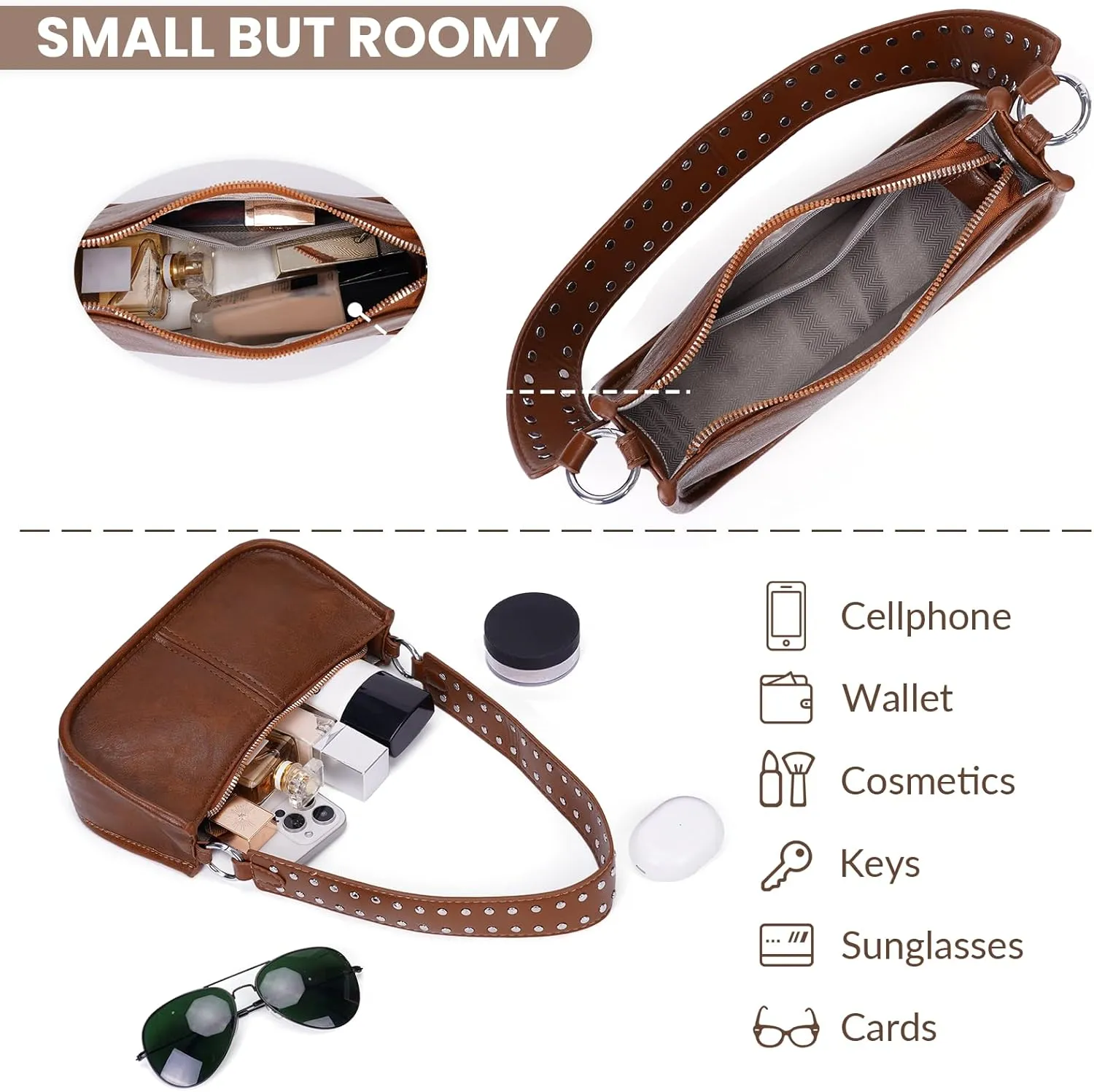 Shoulder Bags for Women Y2k Purse and Handbags Retro Studded Crossbody Bag Small Shoulder Purse Leather Hobo Handbag