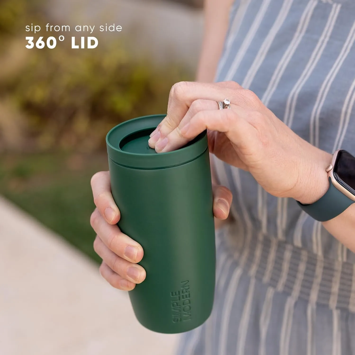 Simple Modern Travel Coffee Mug Tumbler with 360 Lid | Ceramic-Lined Insulated Stainless Steel Cold Brew Iced Coffee Cup Thermos | Gifts for Women Men Her Him | Voyager Signature | 16oz | Ice Gray