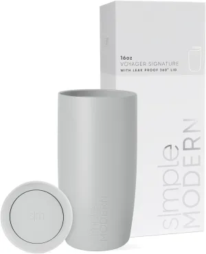 Simple Modern Travel Coffee Mug Tumbler with 360 Lid | Ceramic-Lined Insulated Stainless Steel Cold Brew Iced Coffee Cup Thermos | Gifts for Women Men Her Him | Voyager Signature | 16oz | Ice Gray