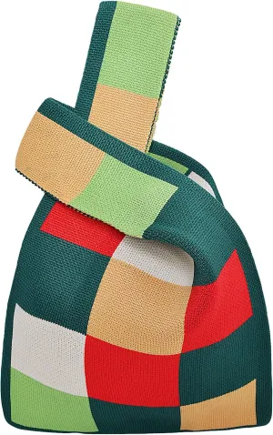 Small Crochet Knit Tote Wrist Bag, Portable Knot Sleeve Handle Bag Cute Wristlet Pouch Purse for Women