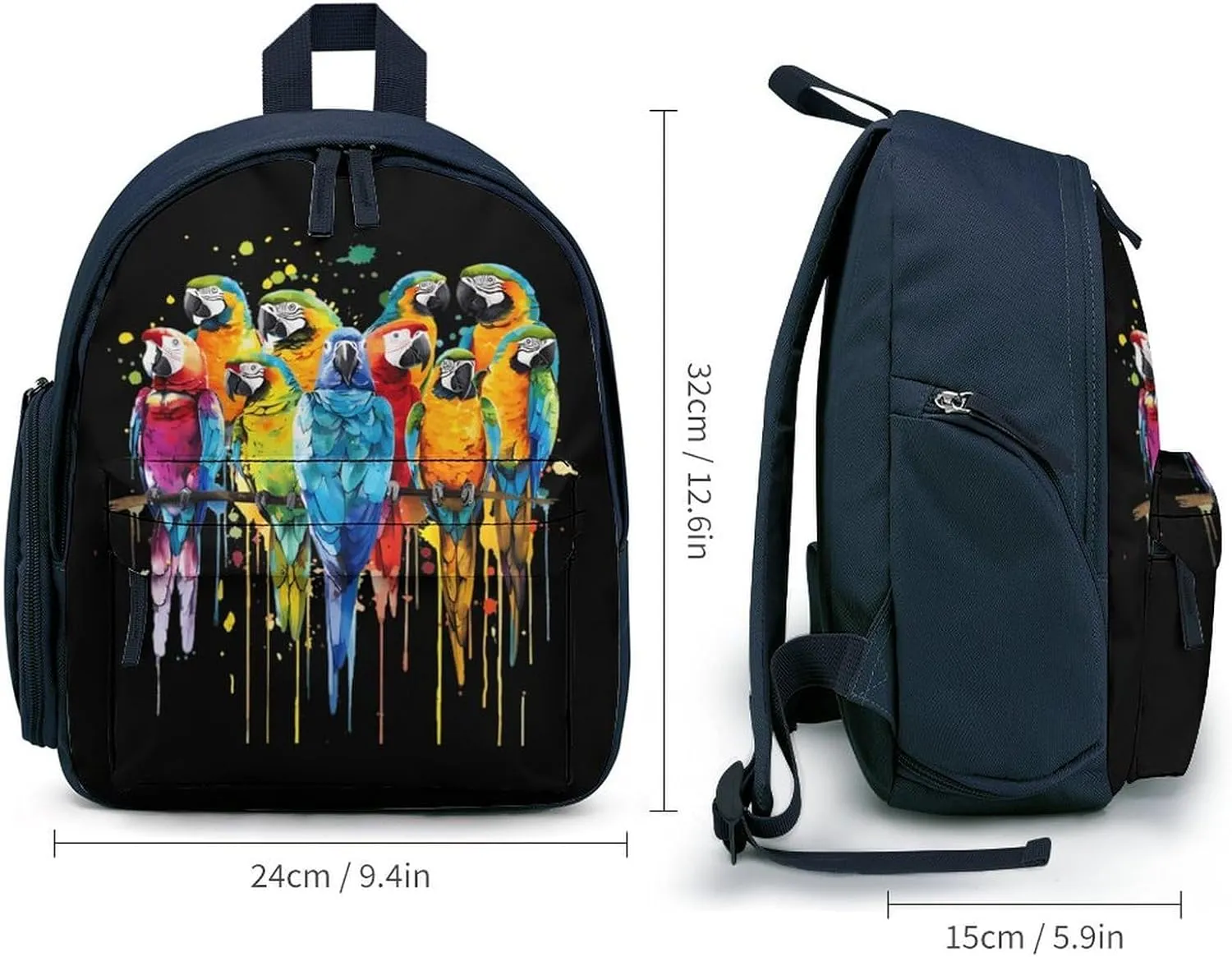 Watercolor Parrots Cute Backpack Daily Casual Daypack Travel Mini Bag with Adjustable Strap Blue-style-34