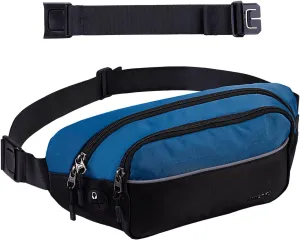 WATERFLY Fanny Pack Waist Bag: Large Waist Packs for Women Men Fashion Crossbody Belt Bags for Hiking Running Travel Walking-Black & Sky Blue