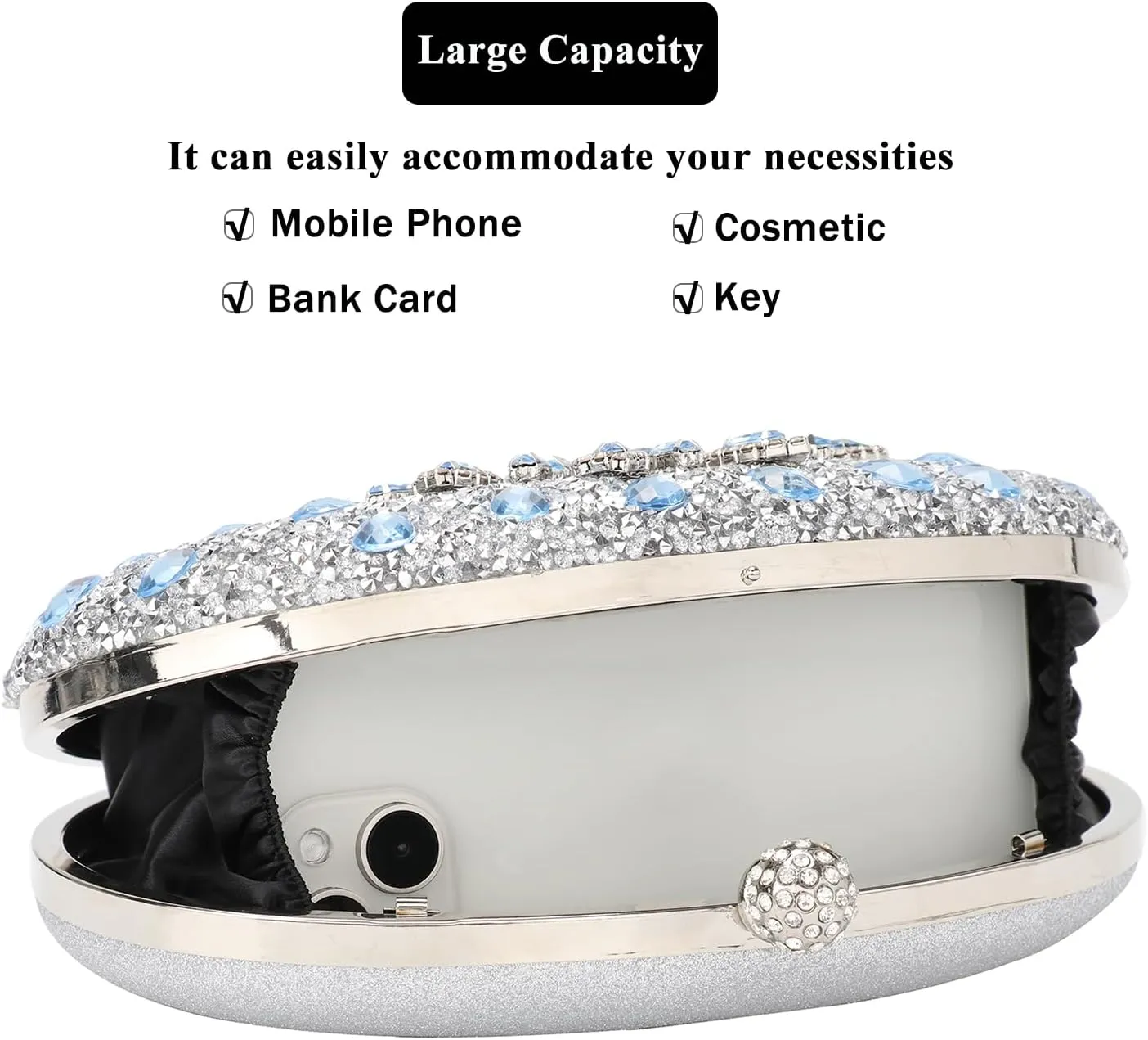 Womens Sparkly Rhinestone Glitter Clutch Purse Evening Handbag Shoulder Bag for Wedding Party Prom
